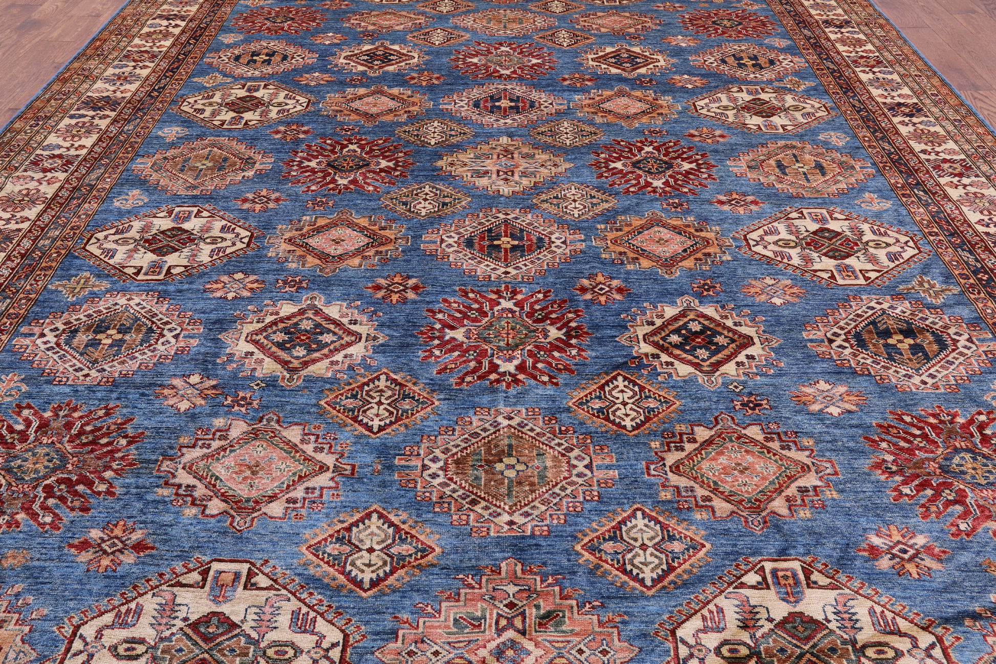 Blue Super Kazak Handmade Wool Rug - 9' 10" X 13' 6" - Golden Nile