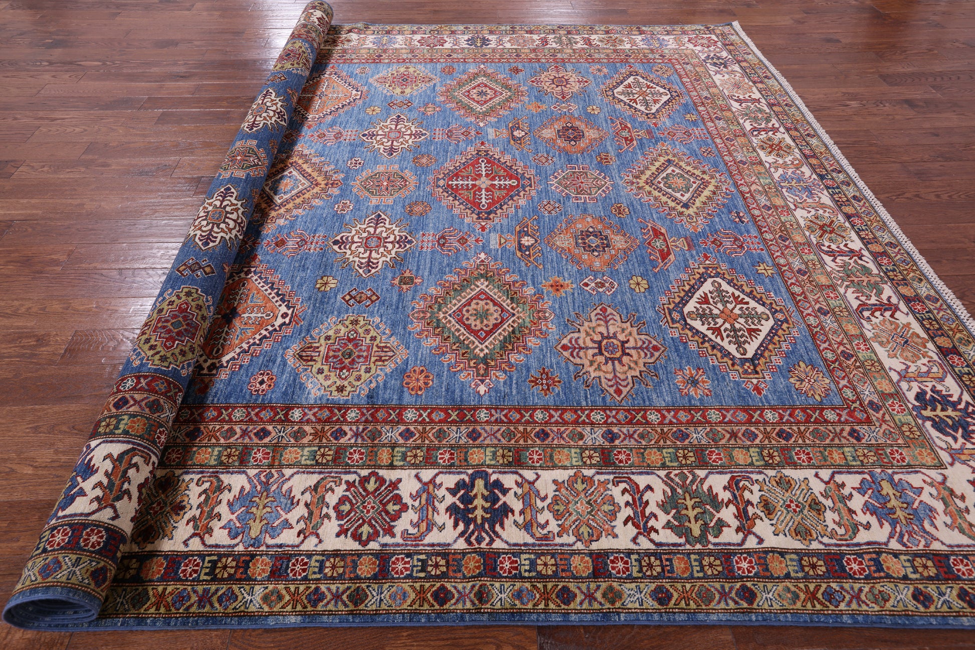 Blue Super Kazak Handmade Wool Rug - 9' 10" X 13' 1" - Golden Nile