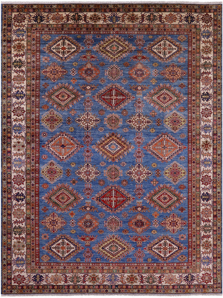 Blue Super Kazak Handmade Wool Rug - 9' 10" X 13' 1" - Golden Nile