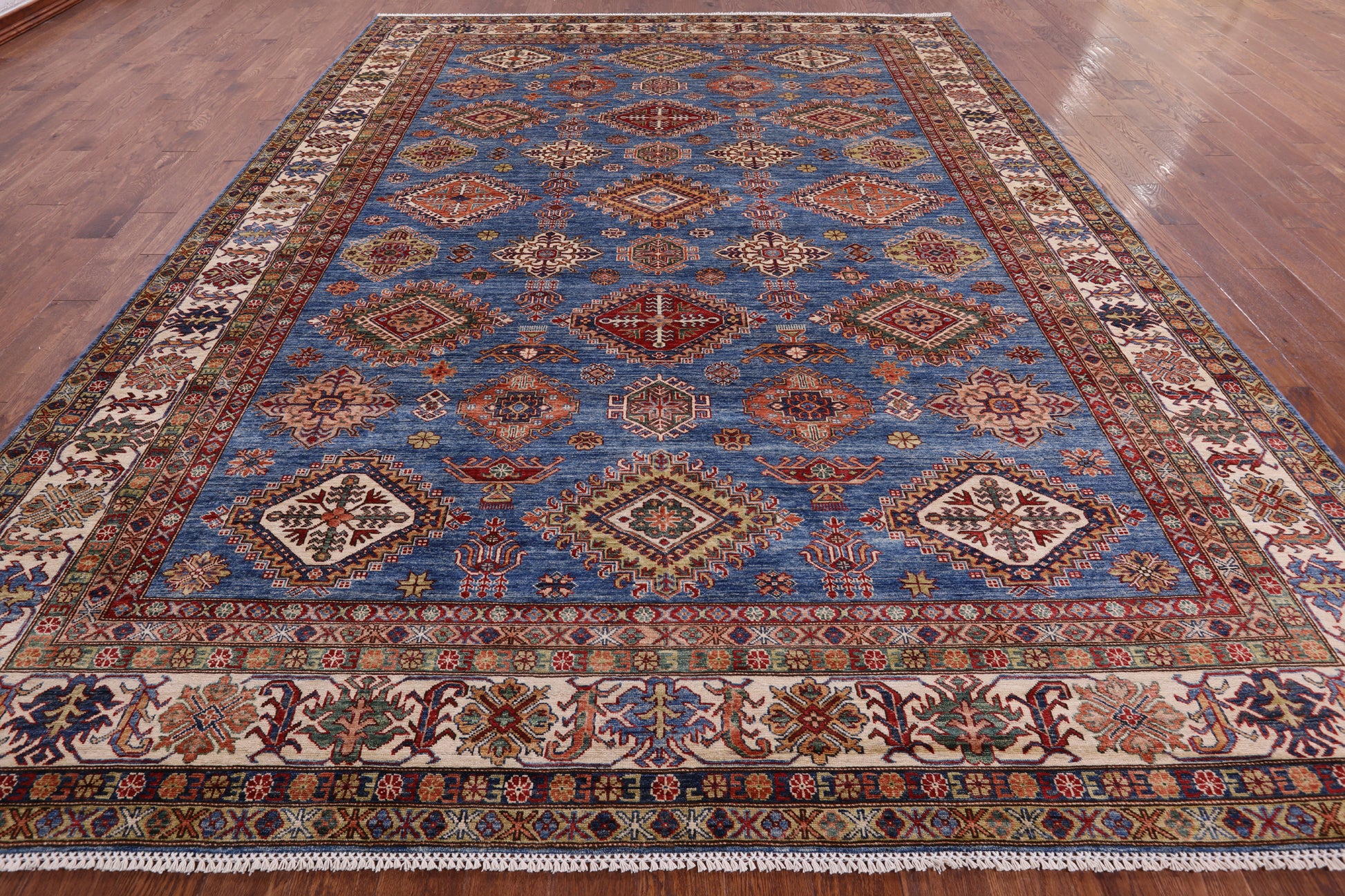 Blue Super Kazak Handmade Wool Rug - 9' 10" X 13' 1" - Golden Nile