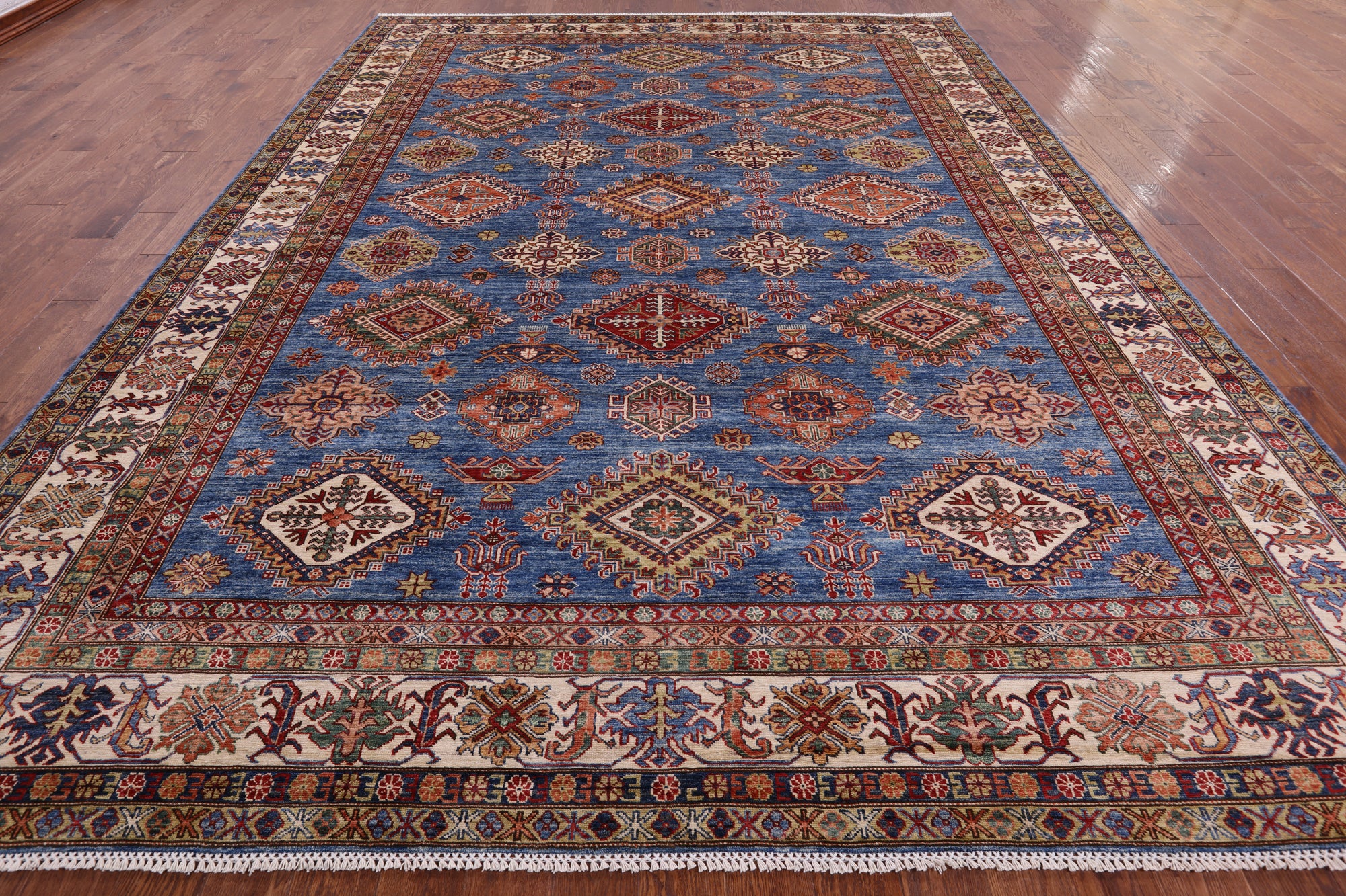 Blue Super Kazak Handmade Wool Rug - 9' 10" X 13' 1" - Golden Nile
