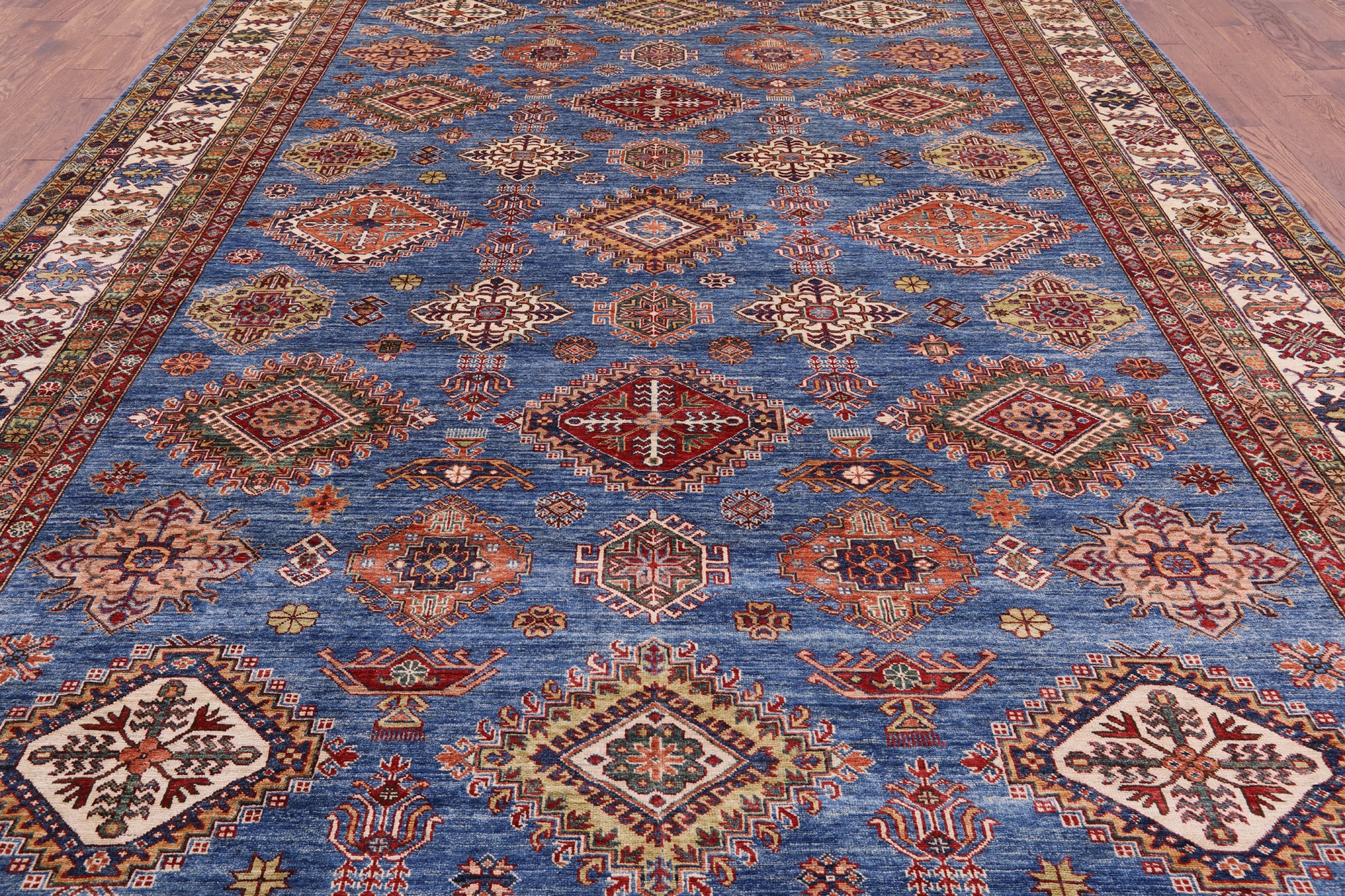 Blue Super Kazak Handmade Wool Rug - 9' 10" X 13' 1" - Golden Nile