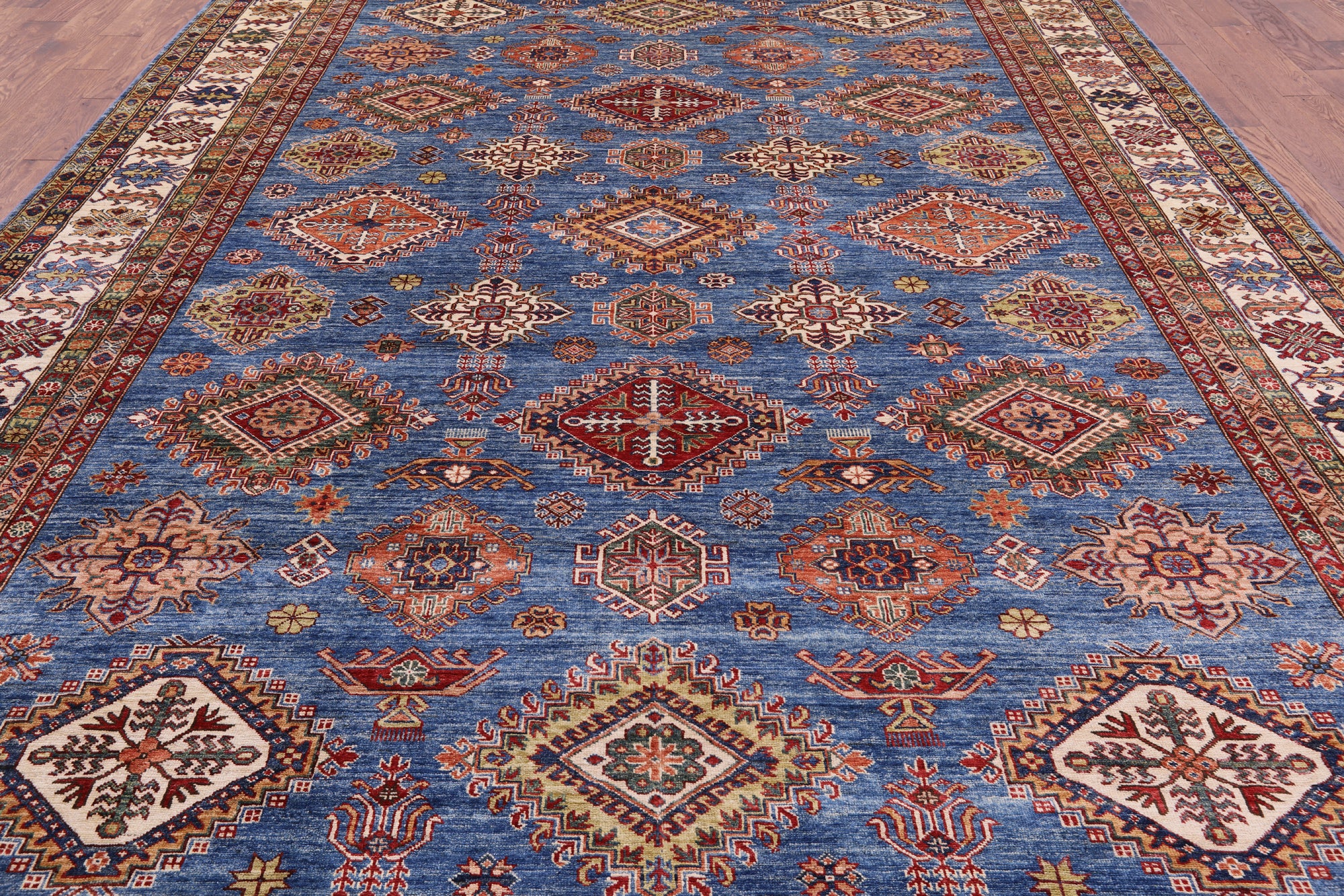 Blue Super Kazak Handmade Wool Rug - 9' 10" X 13' 1" - Golden Nile