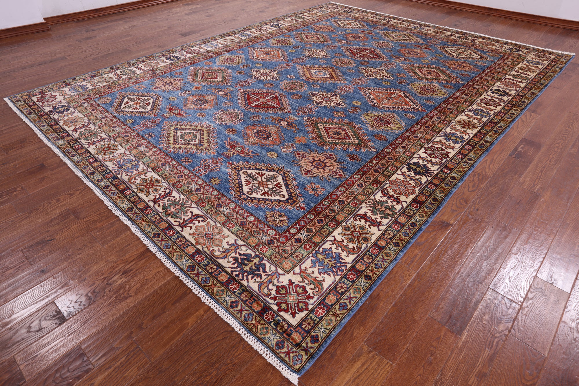 Blue Super Kazak Handmade Wool Rug - 9' 10" X 13' 1" - Golden Nile