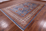 Blue Super Kazak Hand Knotted Wool Rug - 8' 11" X 12' 2" - Golden Nile