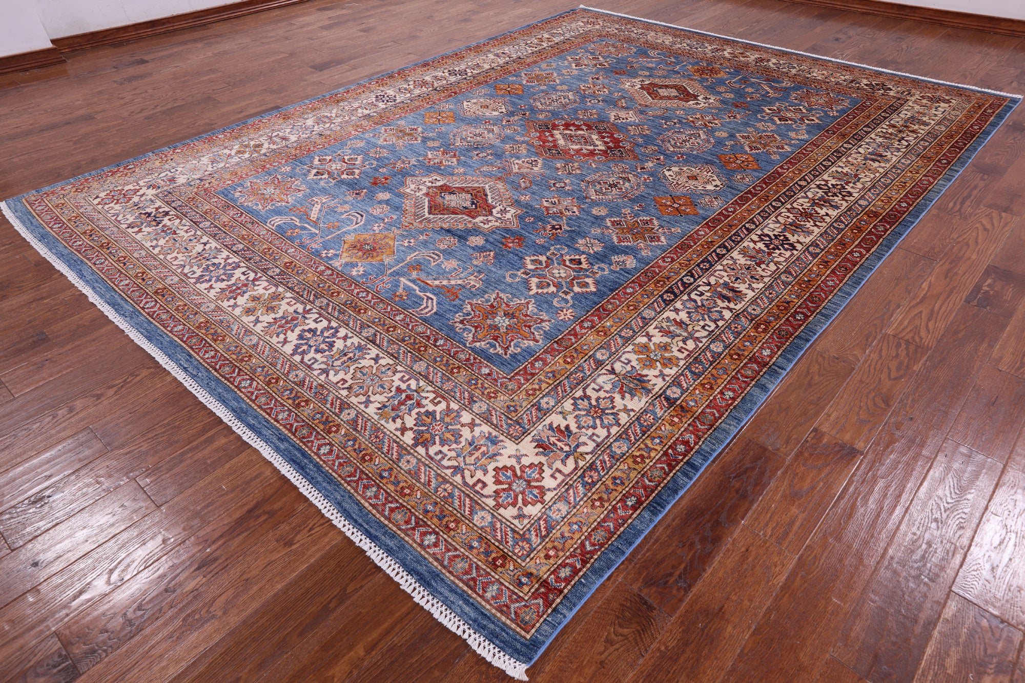 Blue Super Kazak Hand Knotted Wool Rug - 8' 11" X 12' 2" - Golden Nile