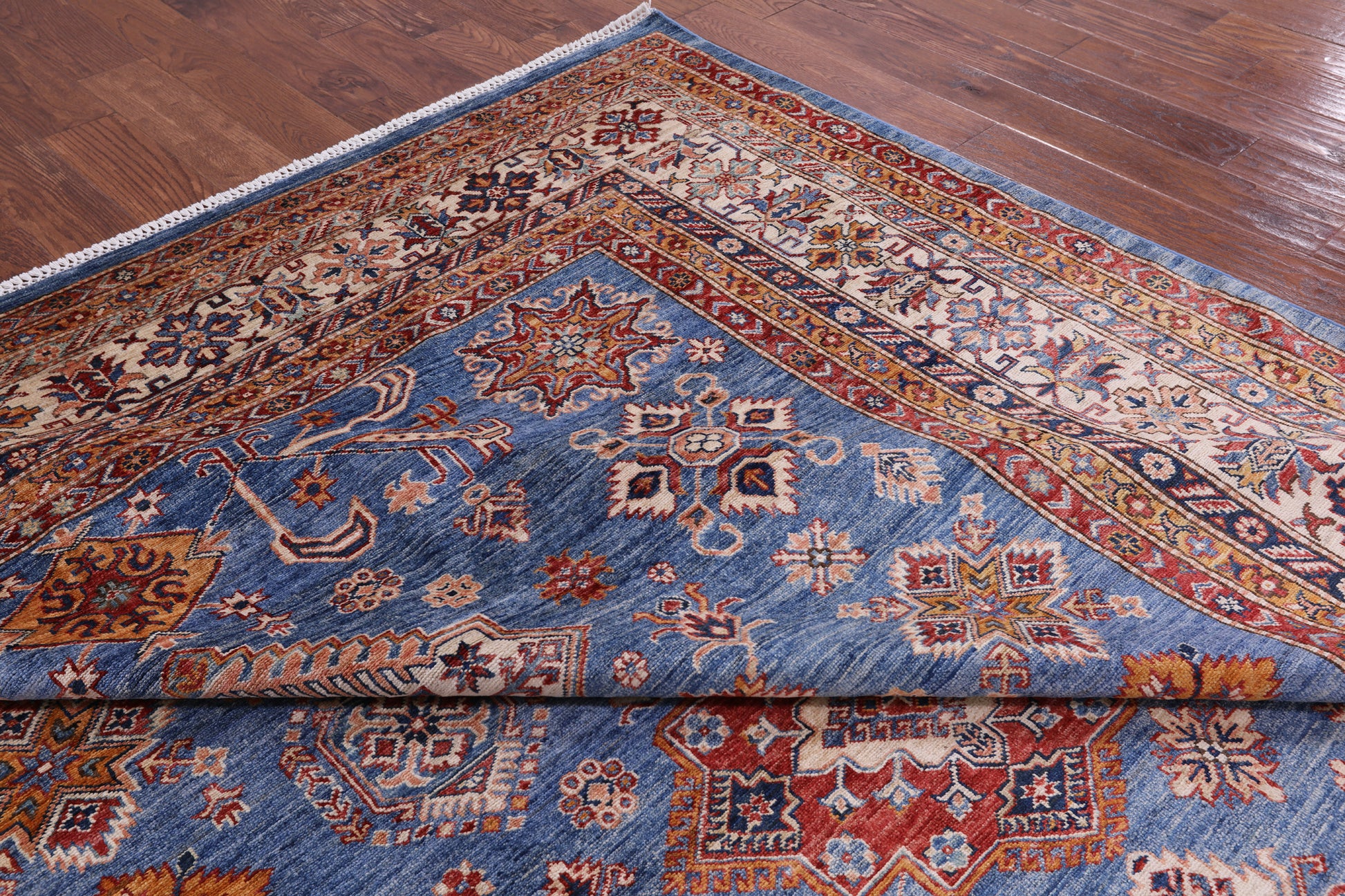Blue Super Kazak Hand Knotted Wool Rug - 8' 11" X 12' 2" - Golden Nile