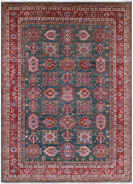 Green Super Kazak Hand Knotted Wool Rug - 9' 2" X 12' 8" - Golden Nile