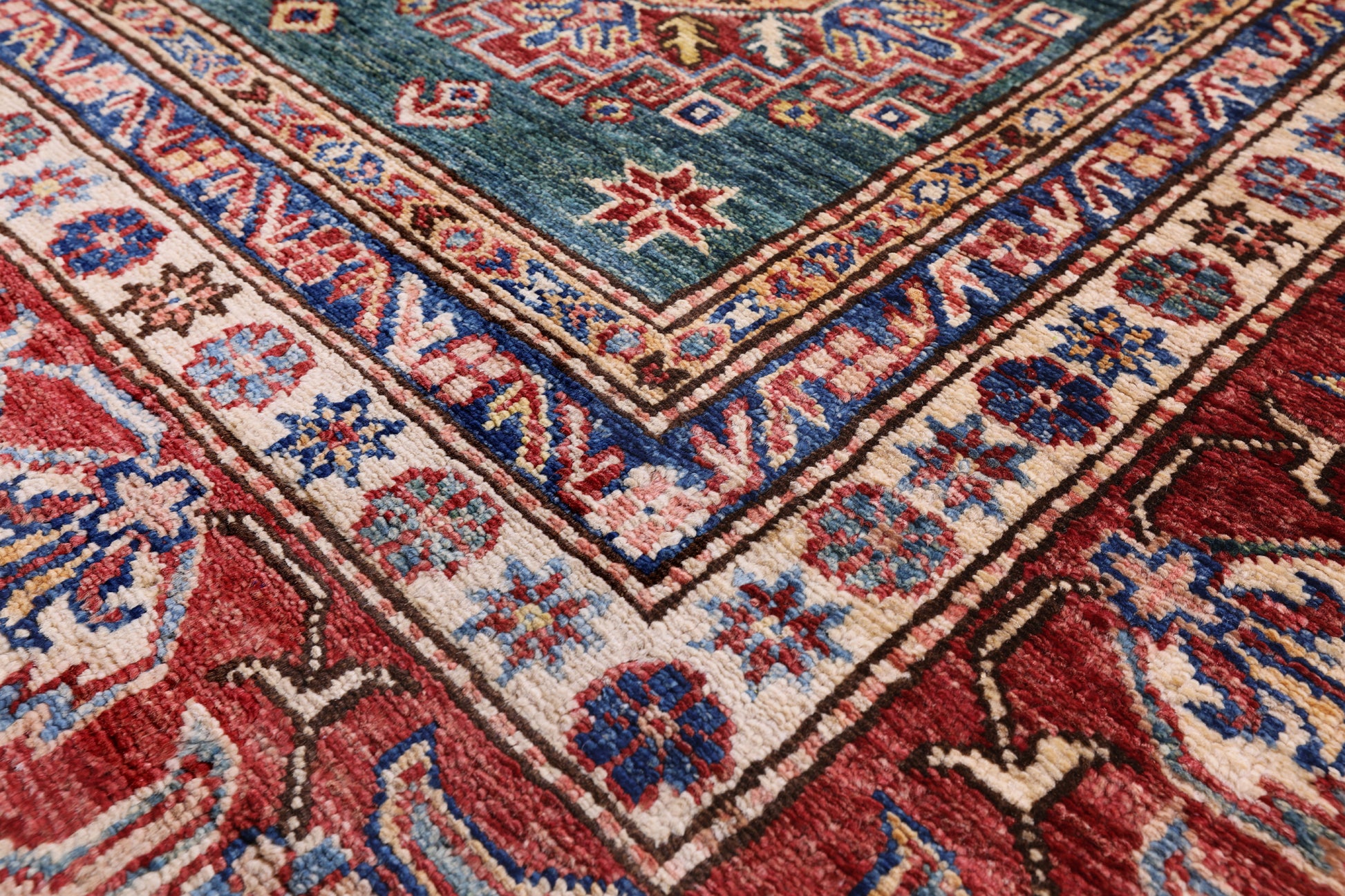 Green Super Kazak Hand Knotted Wool Rug - 9' 2" X 12' 8" - Golden Nile