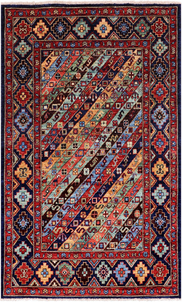 Shall Persian Gabbeh Handmade Wool Rug - 3' 2" X 5' - Golden Nile