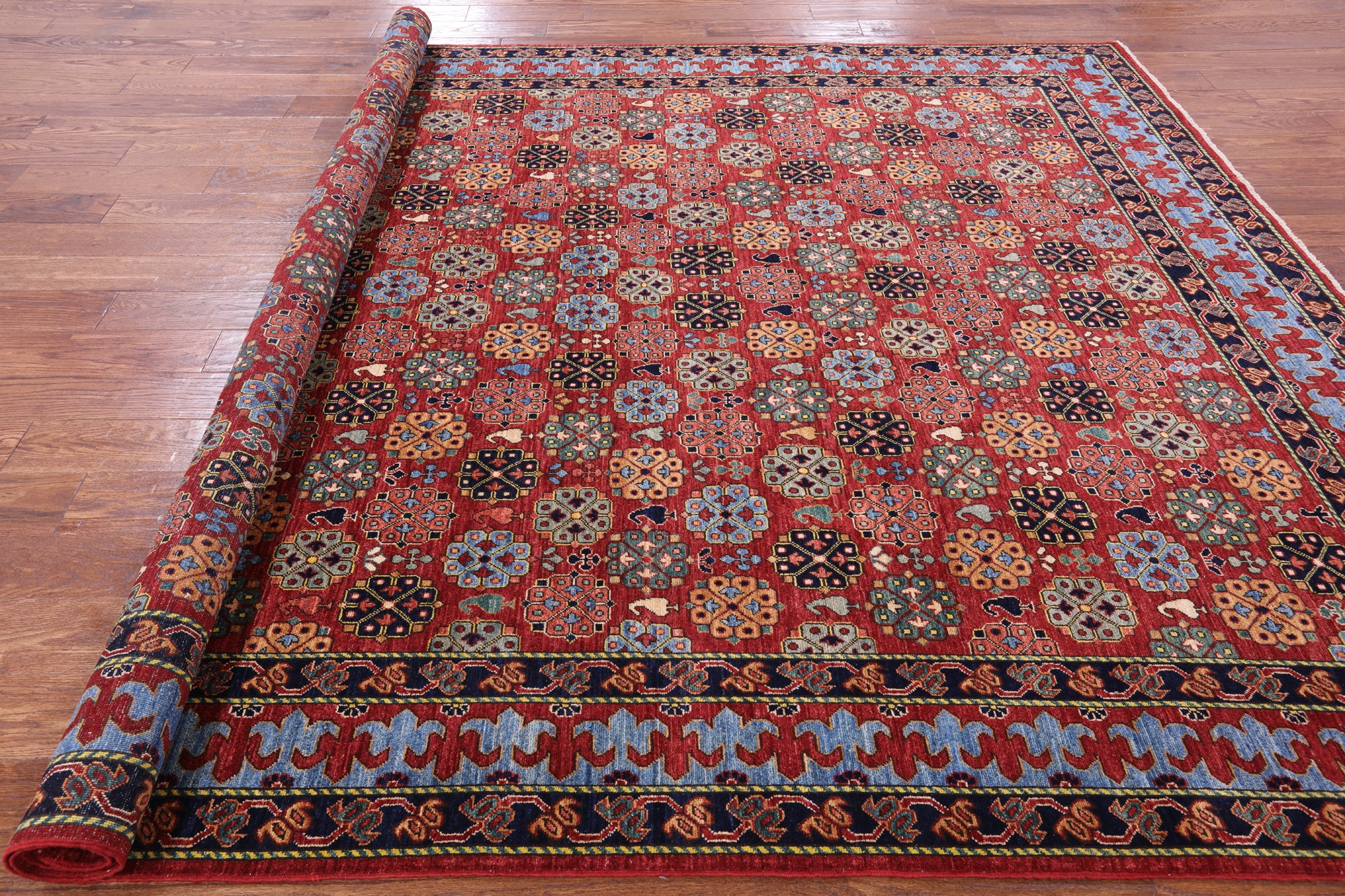Red Turkmen Ersari Handmade Wool Rug - 7' 10" X 9' 10" - Golden Nile