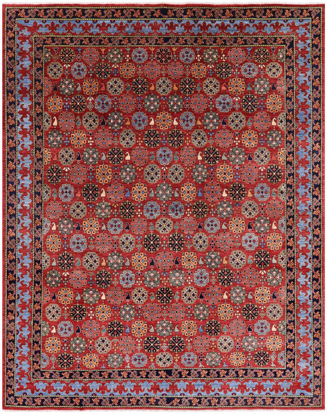 Red Turkmen Ersari Handmade Wool Rug - 7' 10" X 9' 10" - Golden Nile