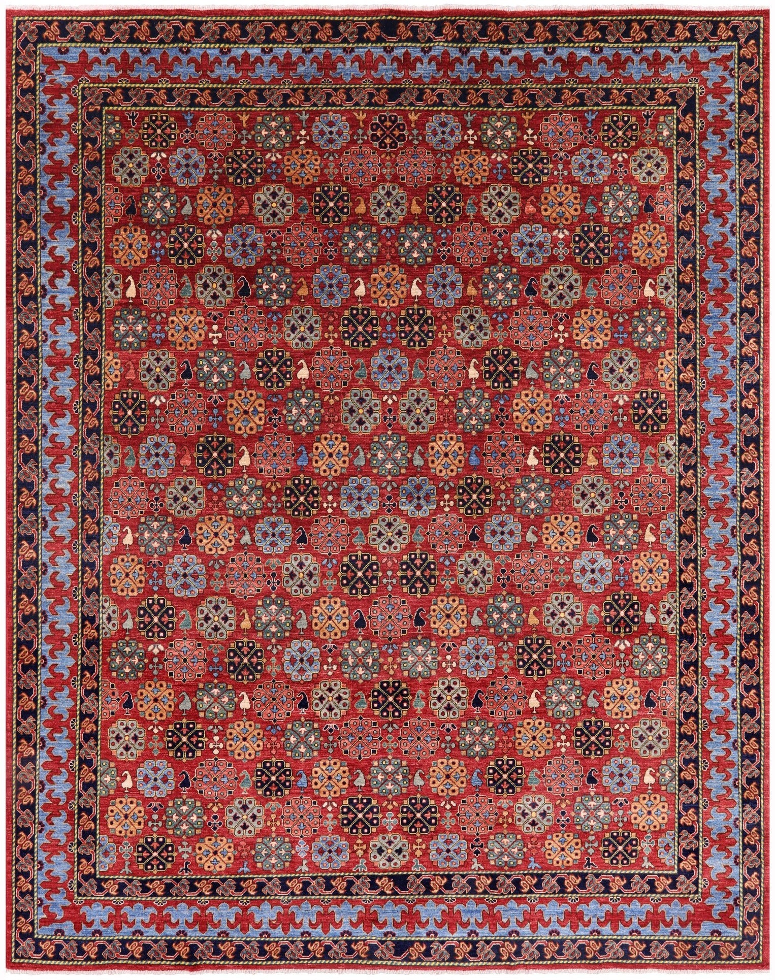 Red Turkmen Ersari Handmade Wool Rug - 7' 10" X 9' 10" - Golden Nile