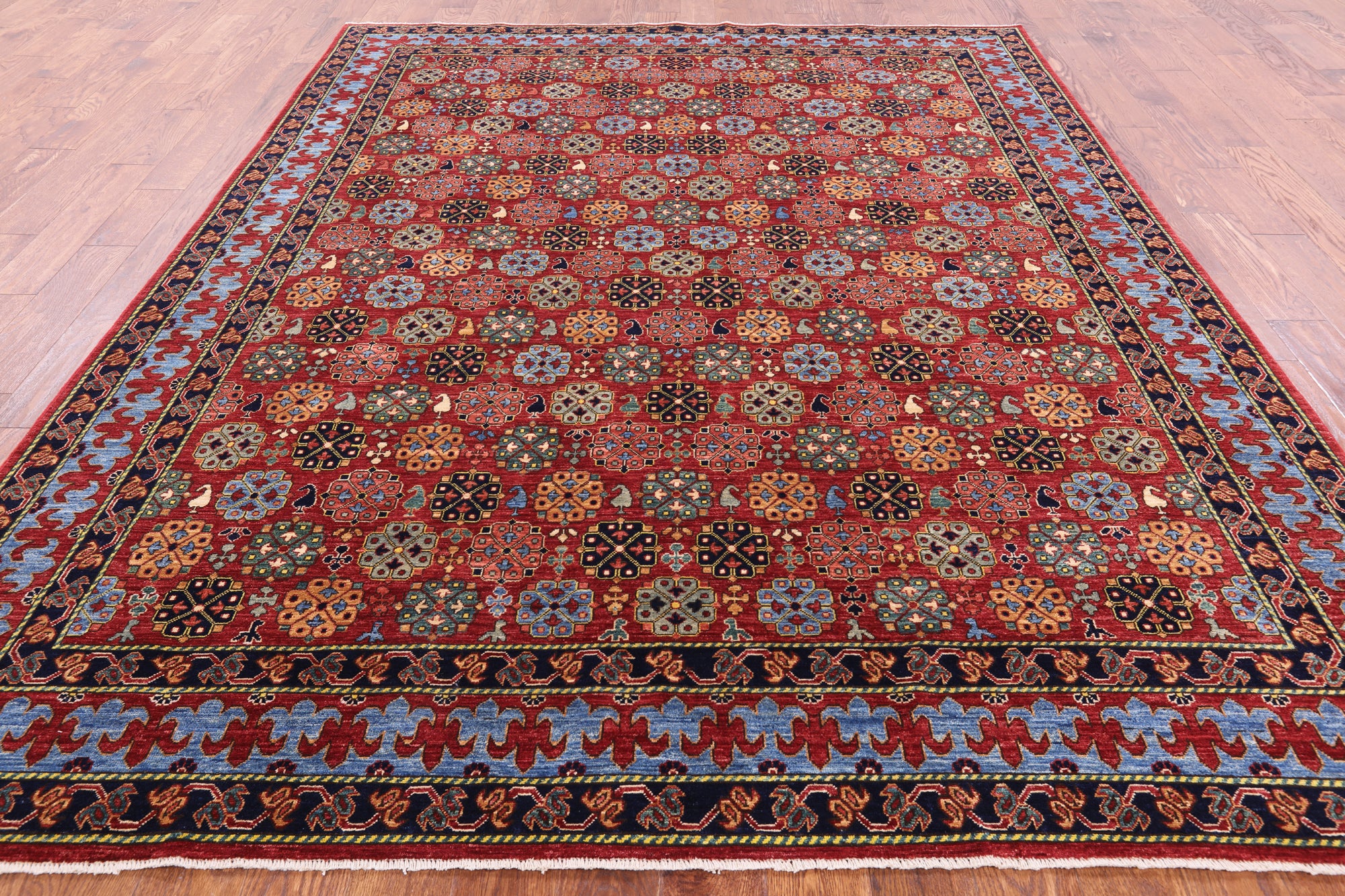 Red Turkmen Ersari Handmade Wool Rug - 7' 10" X 9' 10" - Golden Nile