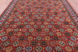 Red Turkmen Ersari Handmade Wool Rug - 7' 10" X 9' 10" - Golden Nile