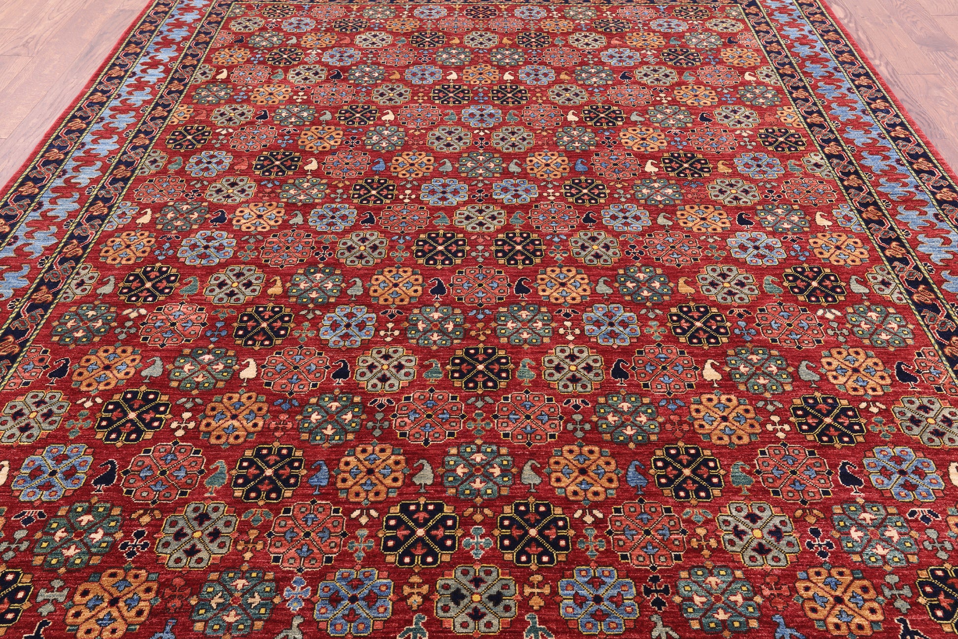 Red Turkmen Ersari Handmade Wool Rug - 7' 10" X 9' 10" - Golden Nile