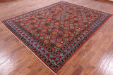 Red Turkmen Ersari Handmade Wool Rug - 7' 10" X 9' 10" - Golden Nile