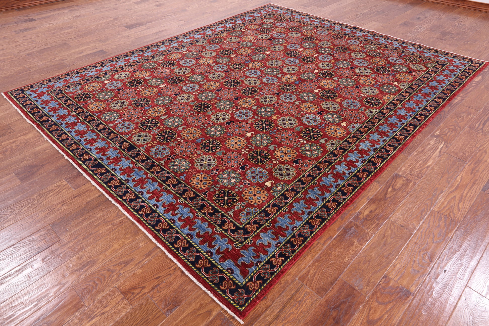 Red Turkmen Ersari Handmade Wool Rug - 7' 10" X 9' 10" - Golden Nile