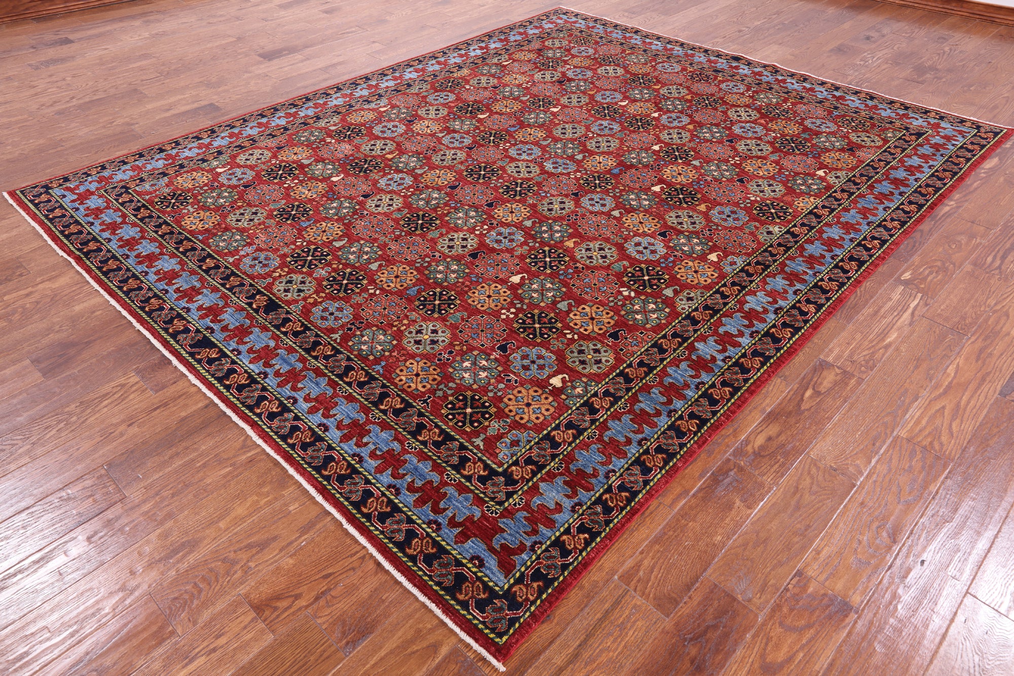 Red Turkmen Ersari Handmade Wool Rug - 7' 10" X 9' 10" - Golden Nile
