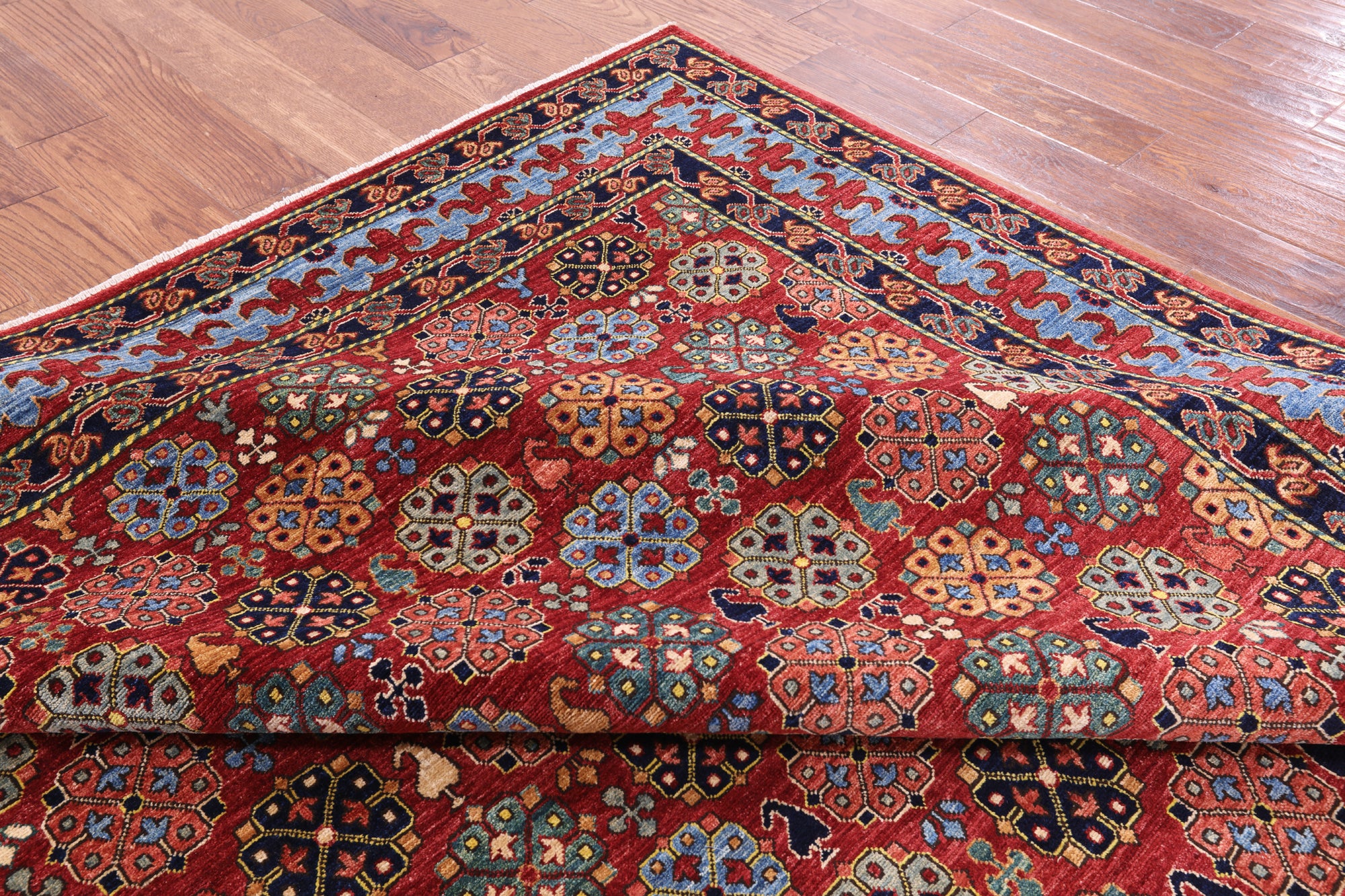Red Turkmen Ersari Handmade Wool Rug - 7' 10" X 9' 10" - Golden Nile