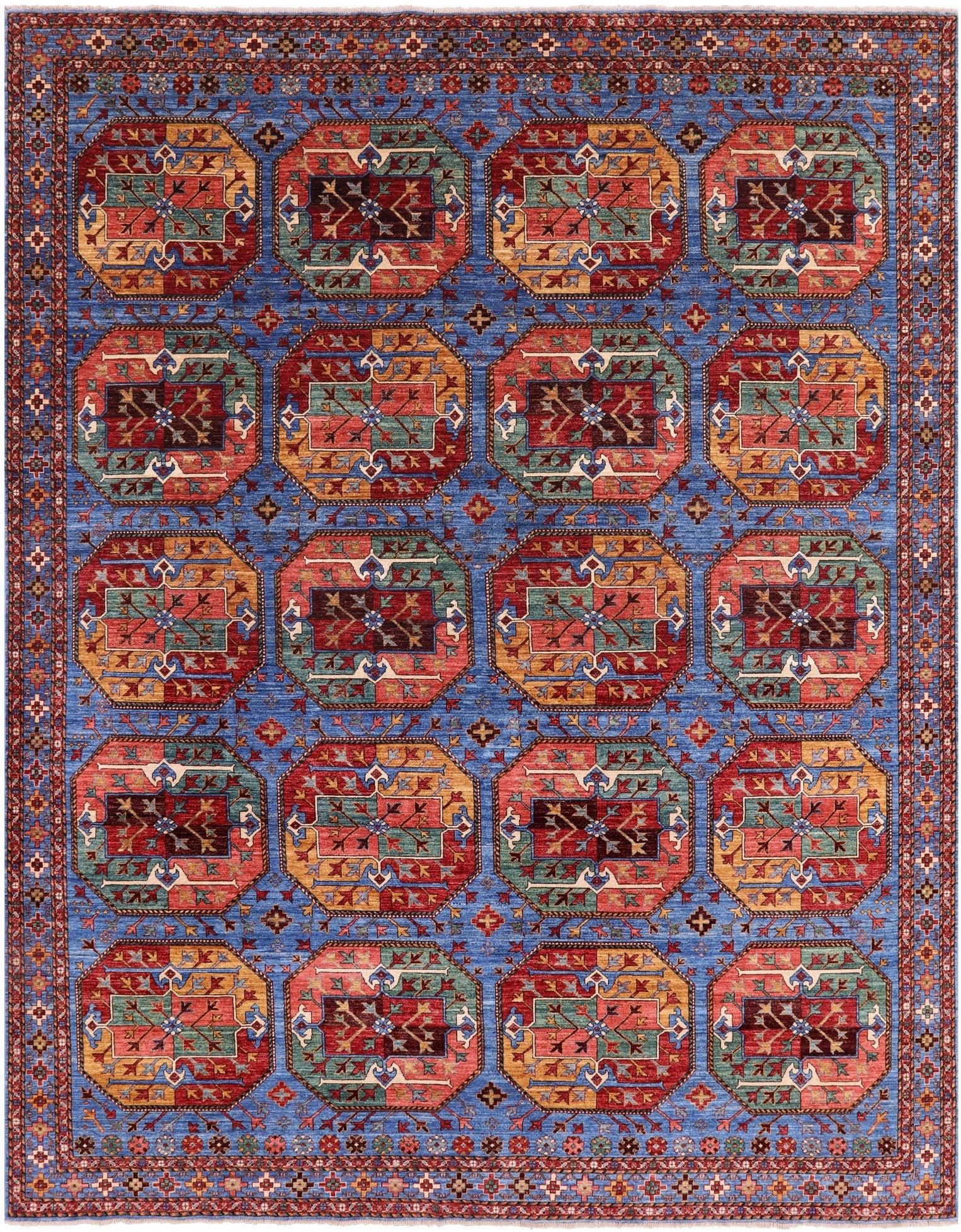 Blue Turkmen Ersari Handmade Wool Rug - 8' 11" X 11' 6" - Golden Nile