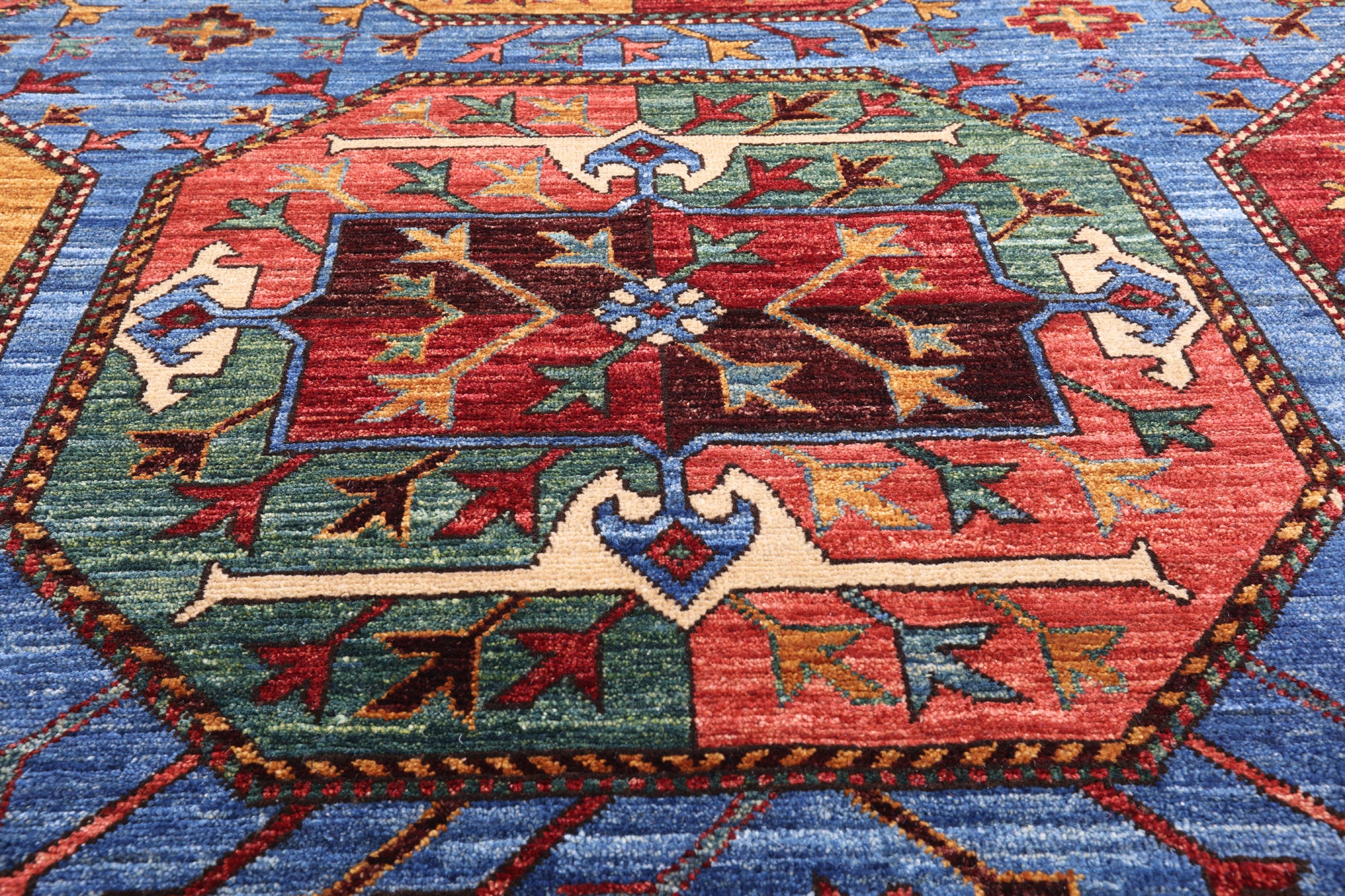 Blue Turkmen Ersari Handmade Wool Rug - 8' 11" X 11' 6" - Golden Nile