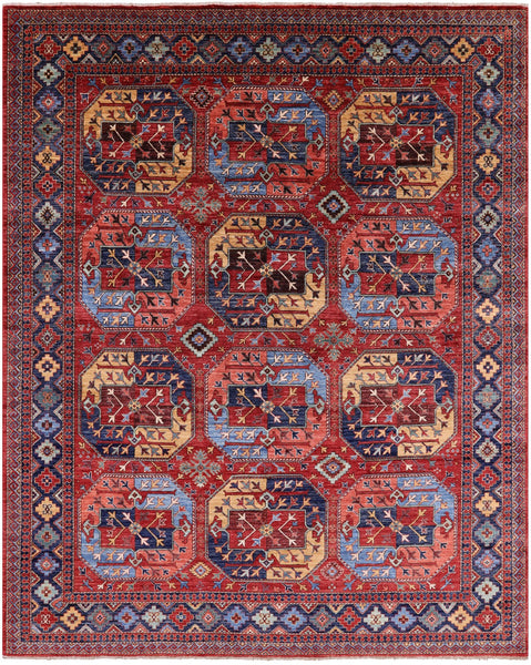 Red Turkmen Ersari Handmade Wool Rug - 7' 10" X 9' 8" - Golden Nile
