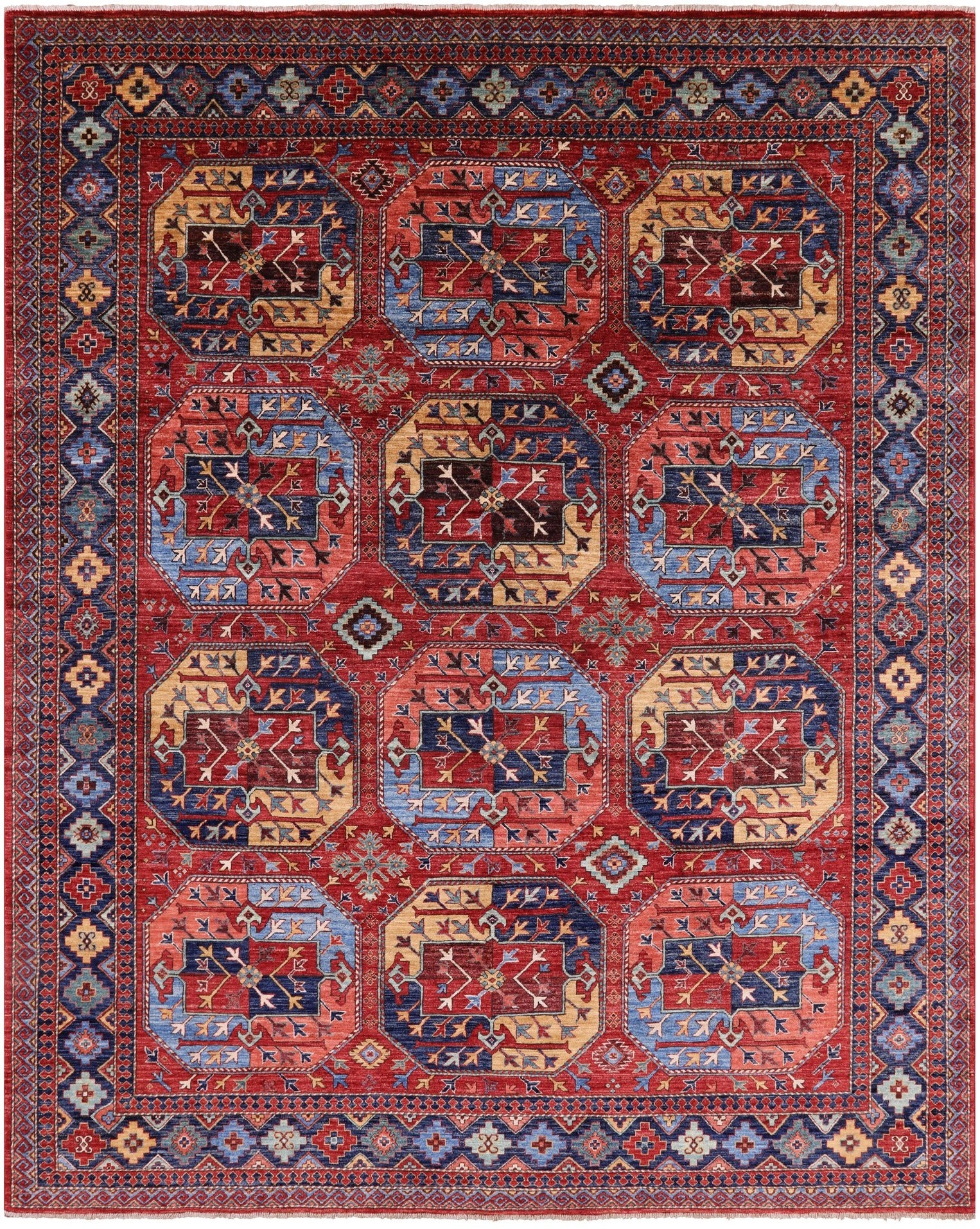 Red Turkmen Ersari Handmade Wool Rug - 7' 10" X 9' 8" - Golden Nile