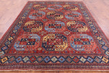 Red Turkmen Ersari Handmade Wool Rug - 7' 10" X 9' 8" - Golden Nile
