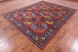 Red Turkmen Ersari Handmade Wool Rug - 7' 10" X 9' 8" - Golden Nile
