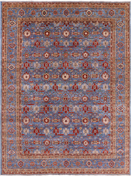 Blue Persian Fine Serapi Hand Knotted Wool Rug - 8' 10" X 11' 10" - Golden Nile