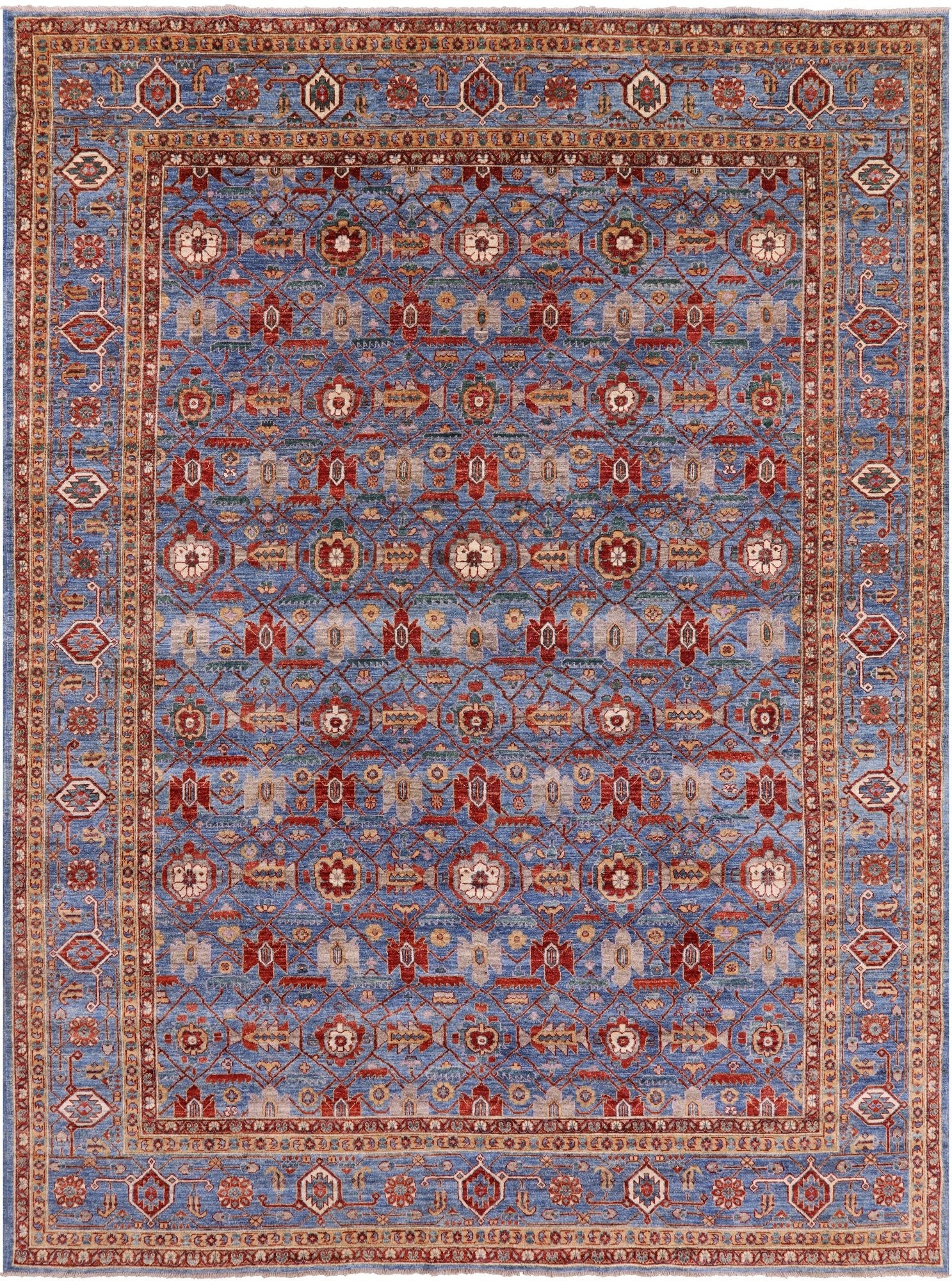 Blue Persian Fine Serapi Hand Knotted Wool Rug - 8' 10" X 11' 10" - Golden Nile