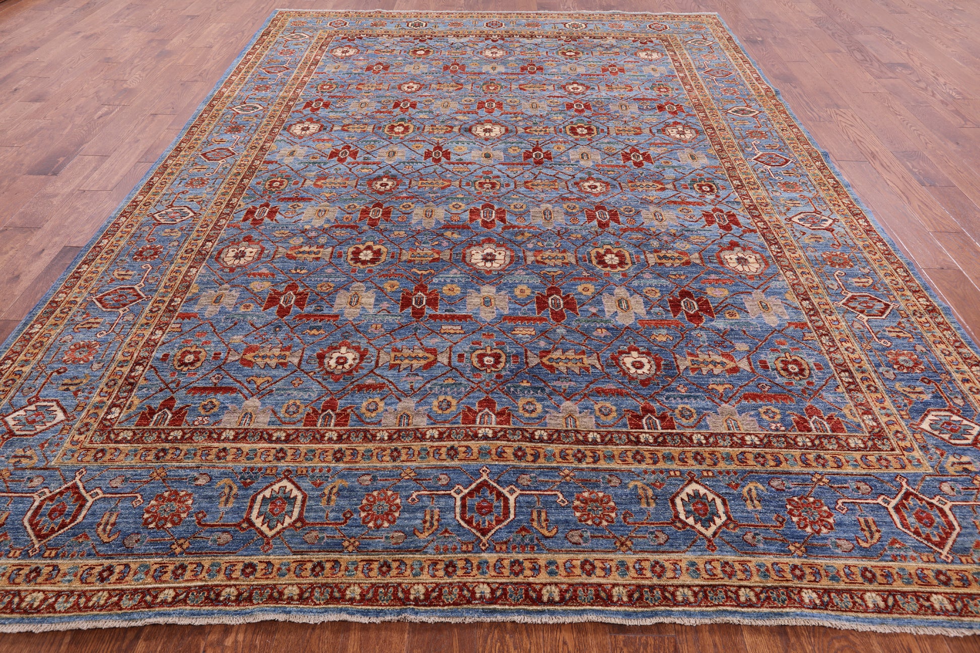 Blue Persian Fine Serapi Hand Knotted Wool Rug - 8' 10" X 11' 10" - Golden Nile