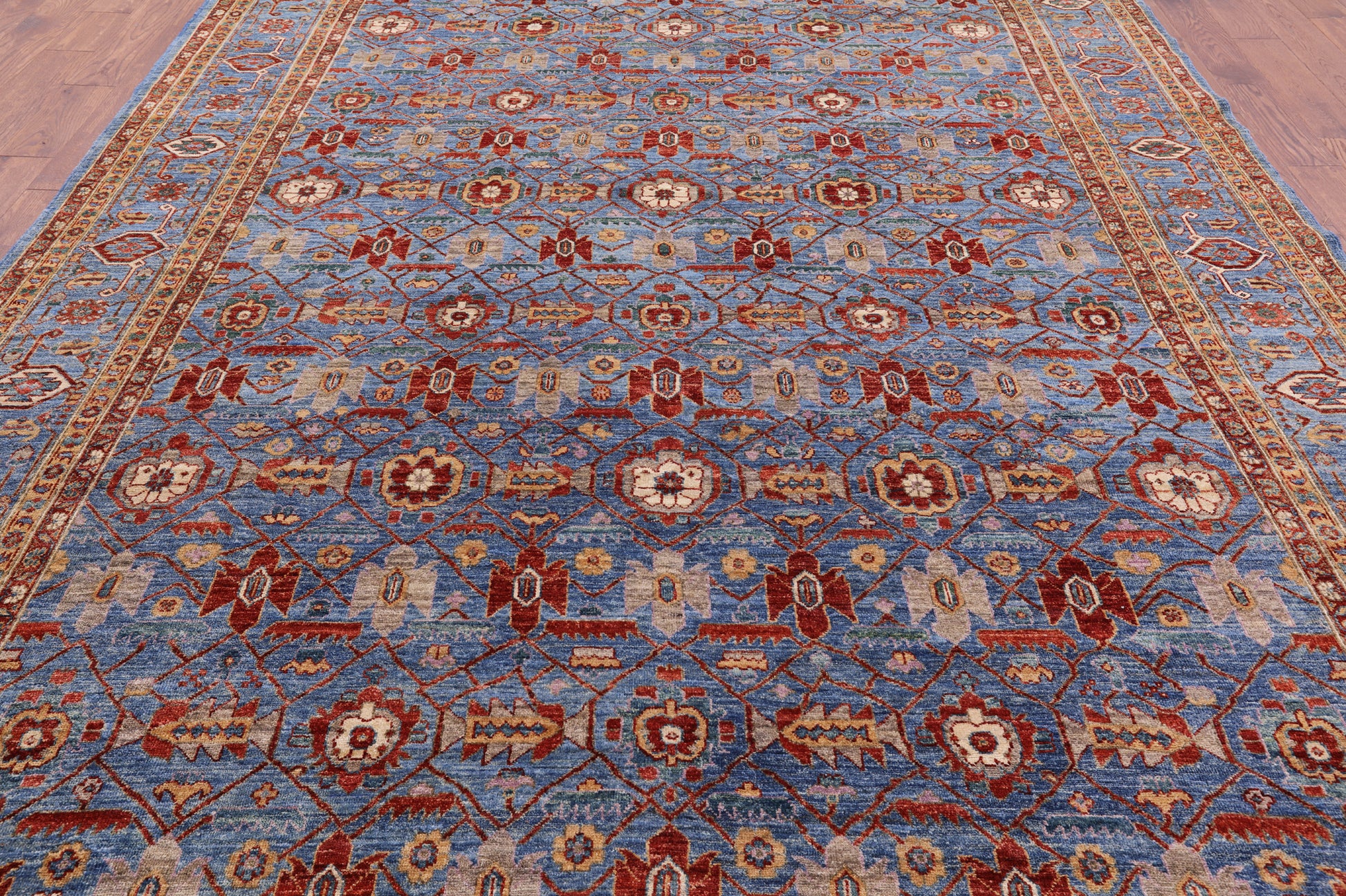 Blue Persian Fine Serapi Hand Knotted Wool Rug - 8' 10" X 11' 10" - Golden Nile