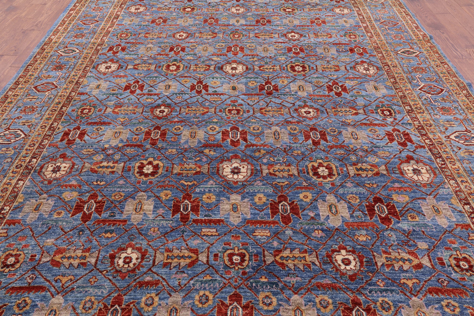 Blue Persian Fine Serapi Hand Knotted Wool Rug - 8' 10" X 11' 10" - Golden Nile
