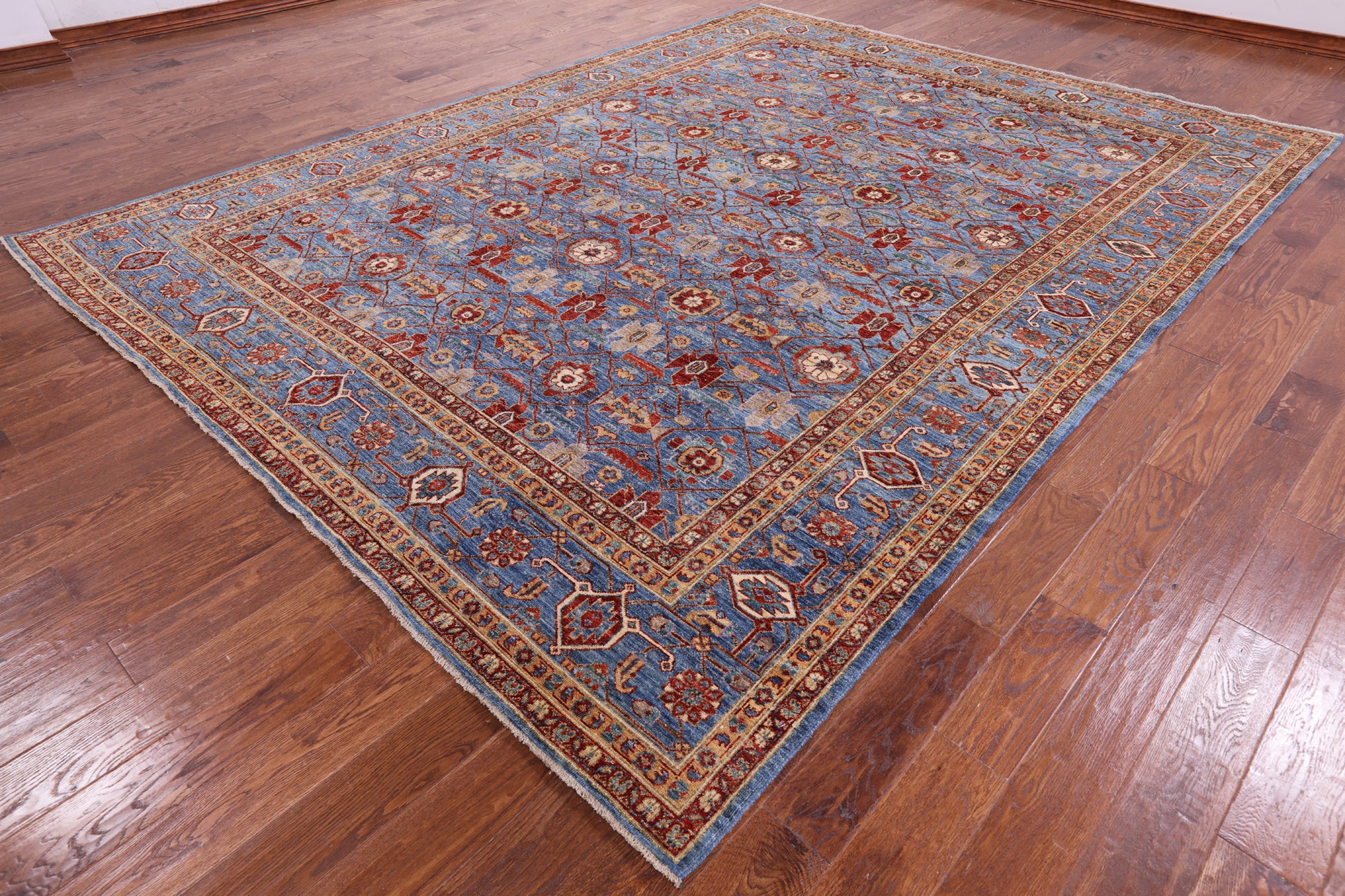 Blue Persian Fine Serapi Hand Knotted Wool Rug - 8' 10" X 11' 10" - Golden Nile