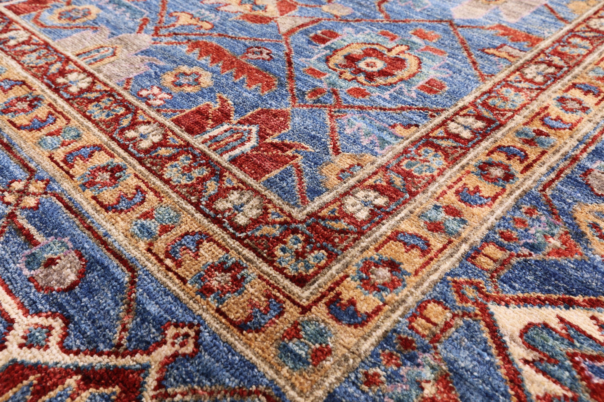 Blue Persian Fine Serapi Hand Knotted Wool Rug - 8' 10" X 11' 10" - Golden Nile