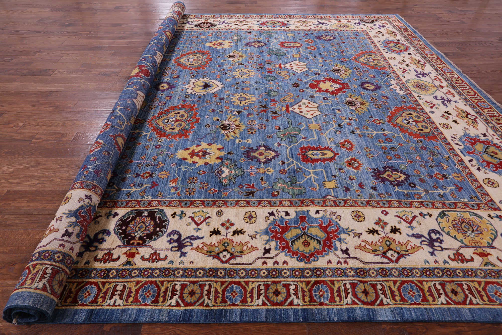 Blue Fine Serapi Handmade Wool Rug - 11' 6" X 14' 11" - Golden Nile