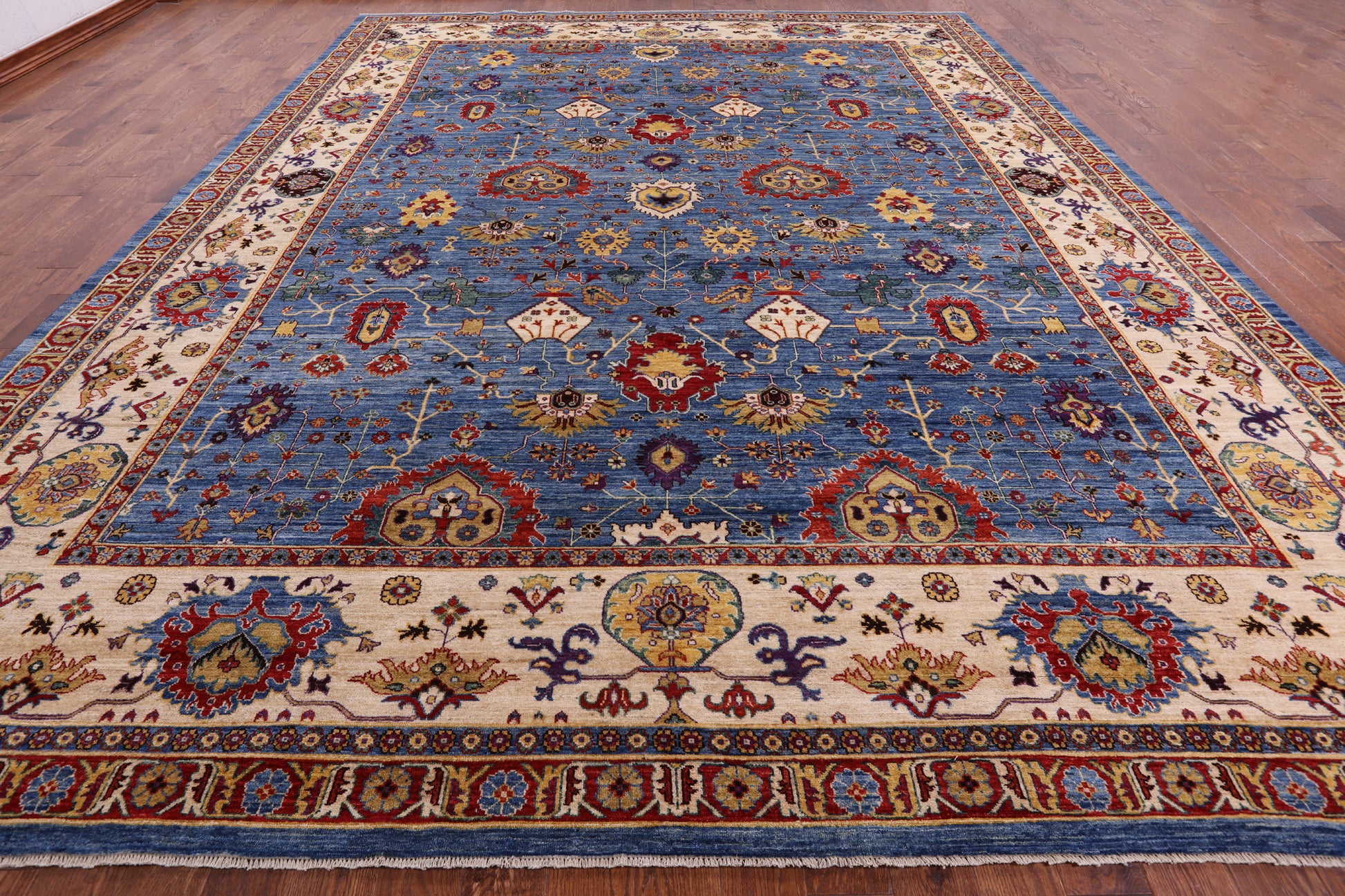 Blue Fine Serapi Handmade Wool Rug - 11' 6" X 14' 11" - Golden Nile