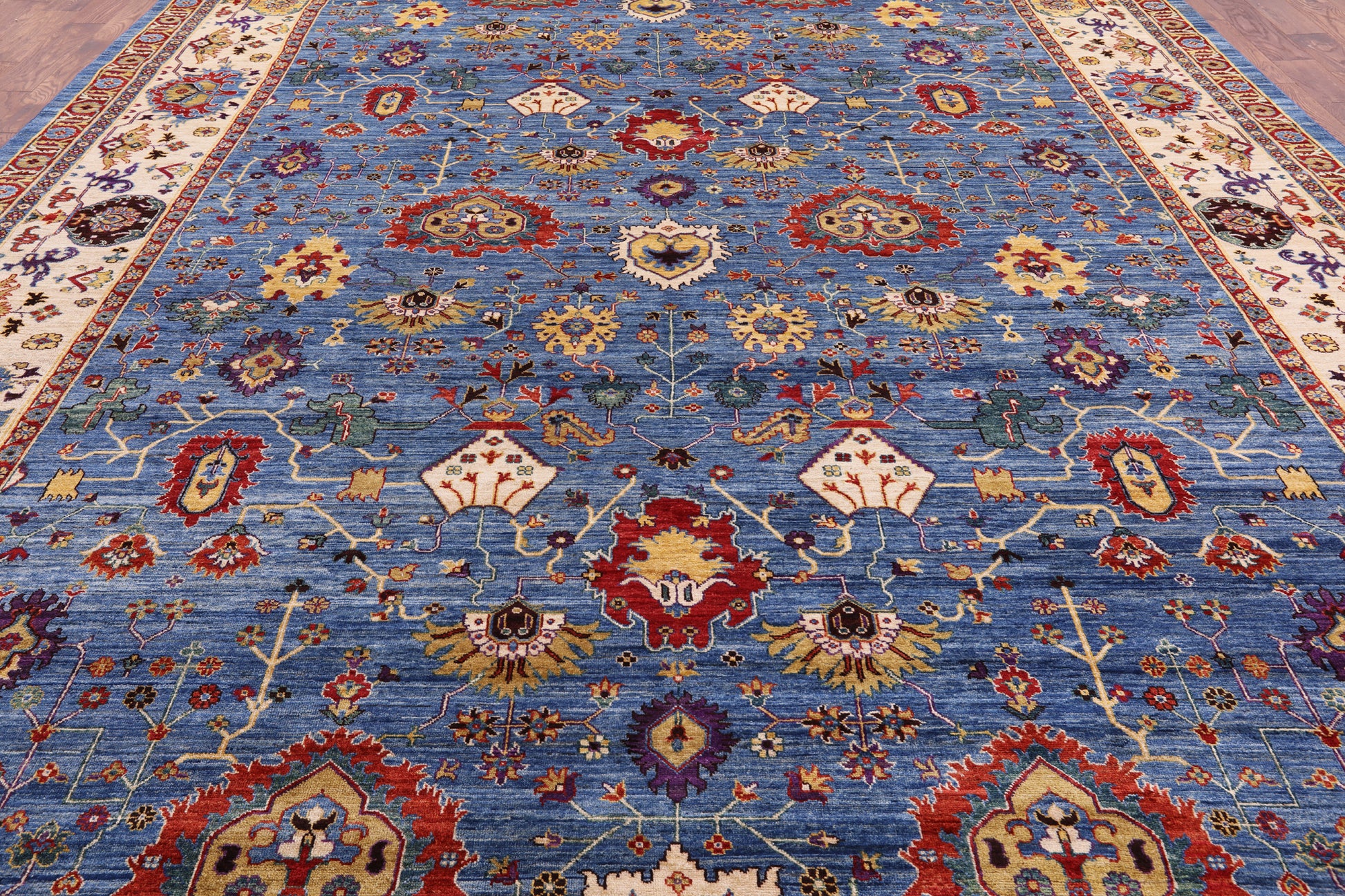 Blue Fine Serapi Handmade Wool Rug - 11' 6" X 14' 11" - Golden Nile