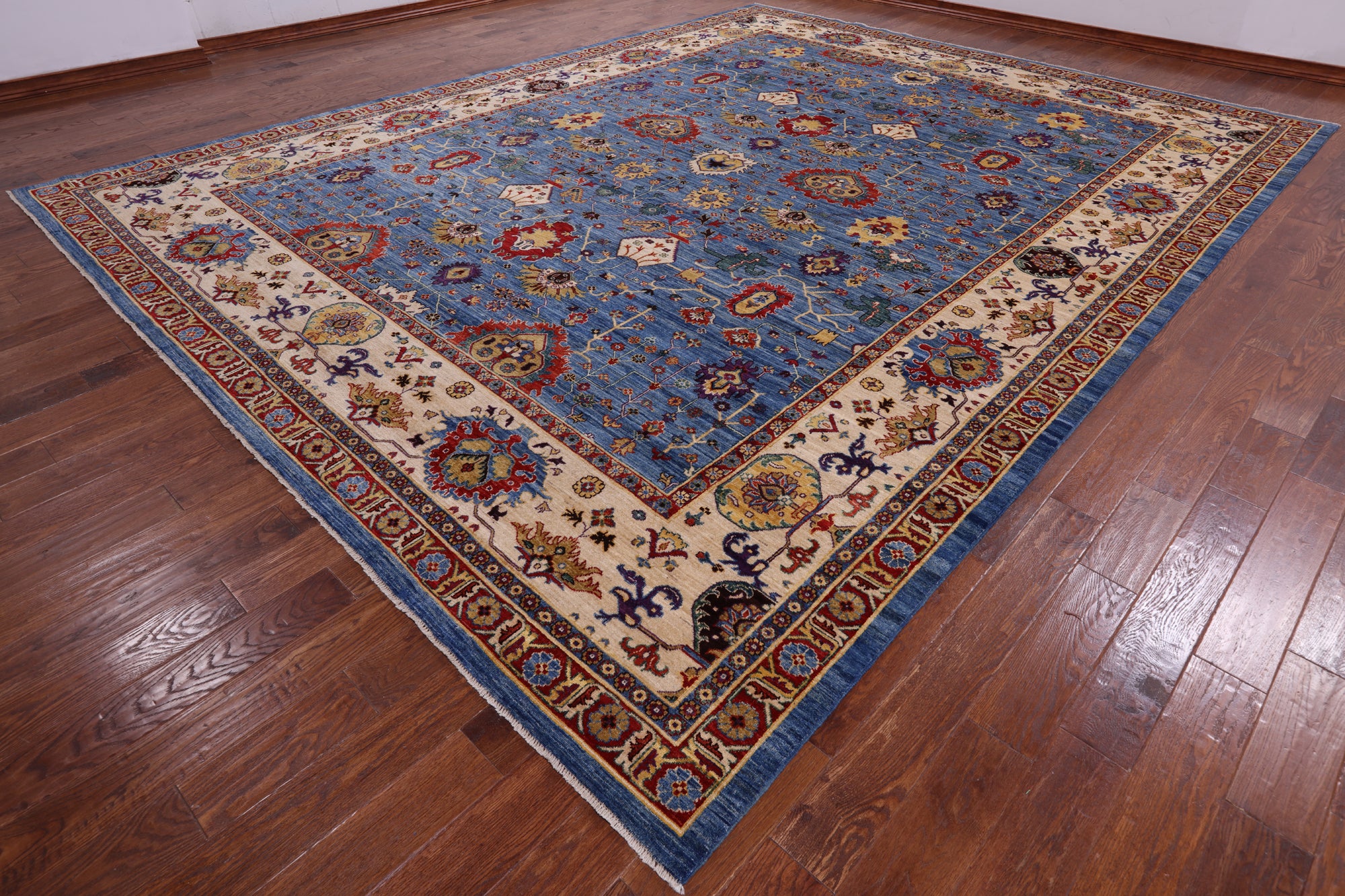 Blue Fine Serapi Handmade Wool Rug - 11' 6" X 14' 11" - Golden Nile
