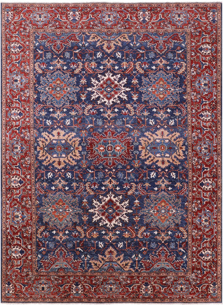 Blue Persian Fine Serapi Hand Knotted Wool Rug - 8' 11" X 12' 0" - Golden Nile