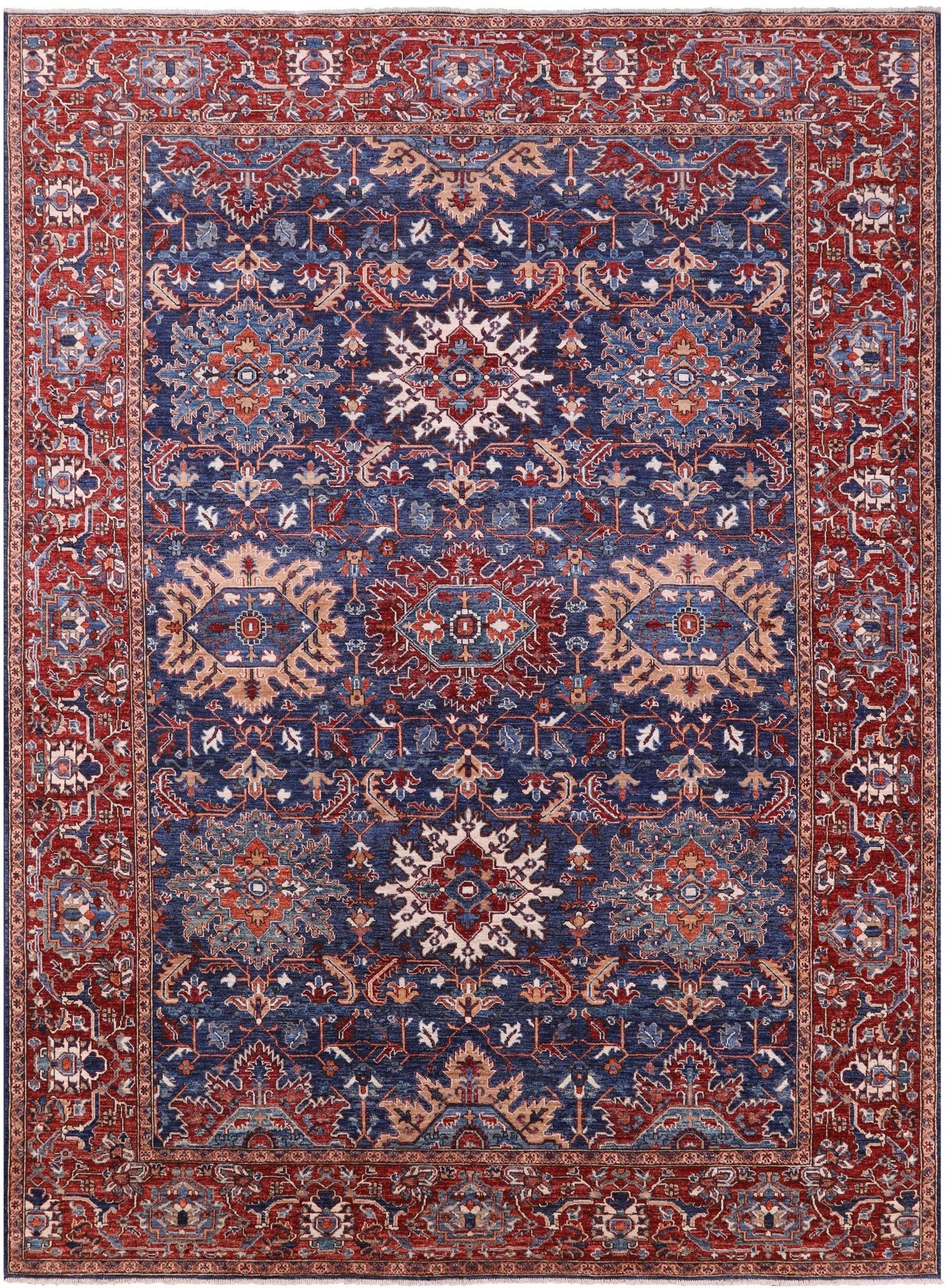 Blue Persian Fine Serapi Hand Knotted Wool Rug - 8' 11" X 12' 0" - Golden Nile
