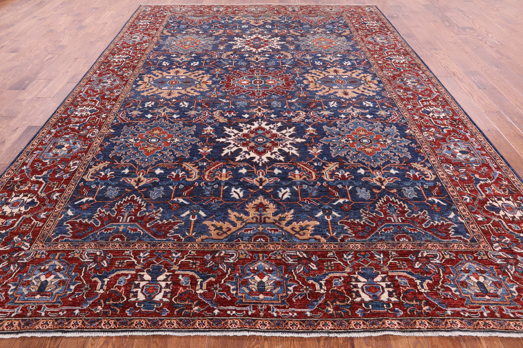 Blue Persian Fine Serapi Hand Knotted Wool Rug - 8' 11" X 12' 0" - Golden Nile
