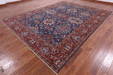 Blue Persian Fine Serapi Hand Knotted Wool Rug - 8' 11" X 12' 0" - Golden Nile