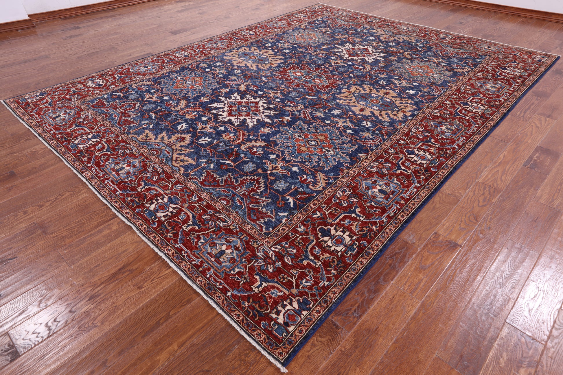 Blue Persian Fine Serapi Hand Knotted Wool Rug - 8' 11" X 12' 0" - Golden Nile