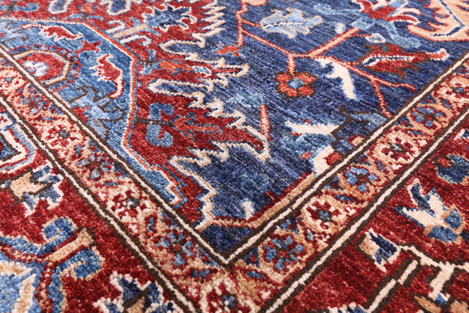 Blue Persian Fine Serapi Hand Knotted Wool Rug - 8' 11" X 12' 0" - Golden Nile