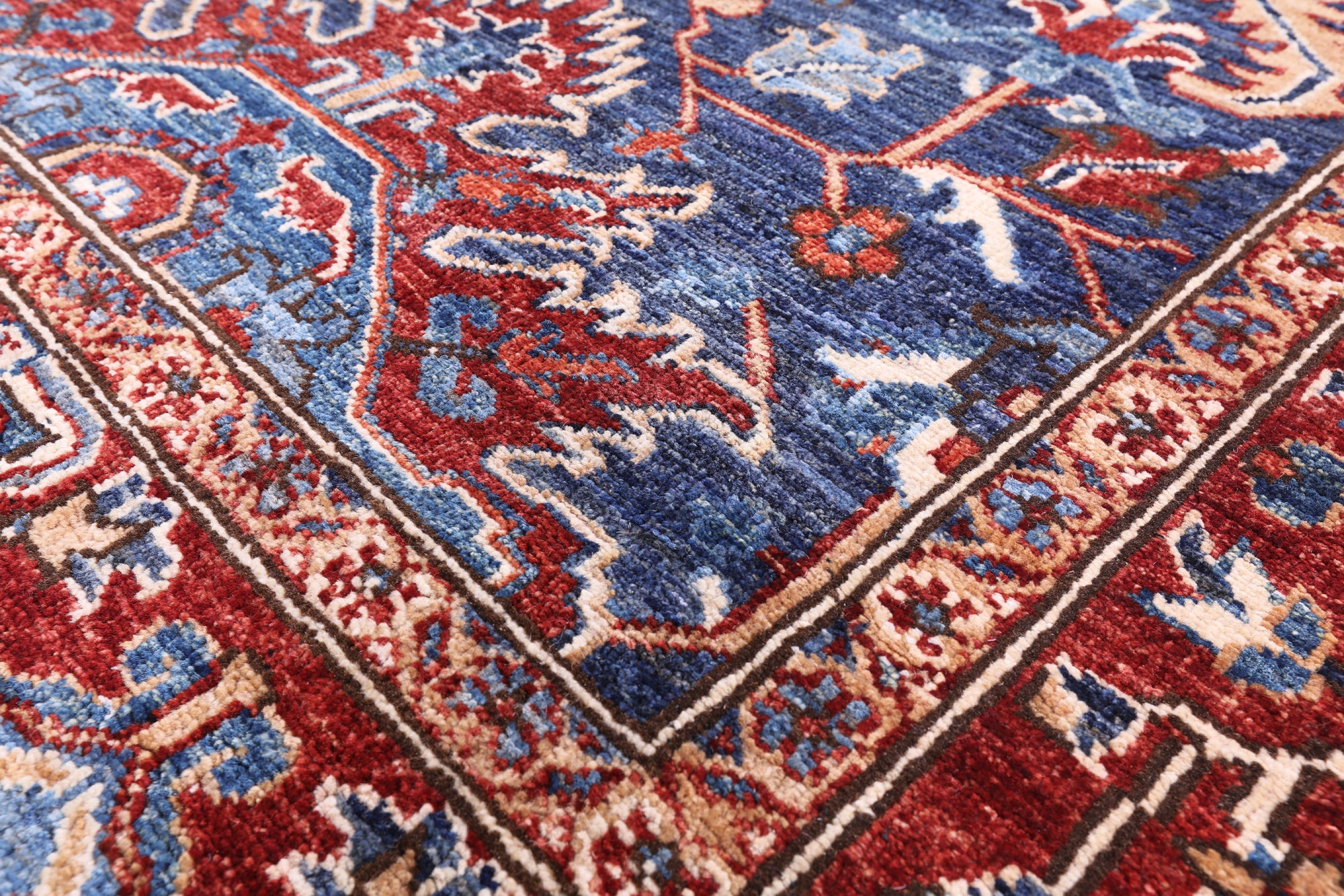 Blue Persian Fine Serapi Hand Knotted Wool Rug - 8' 11" X 12' 0" - Golden Nile
