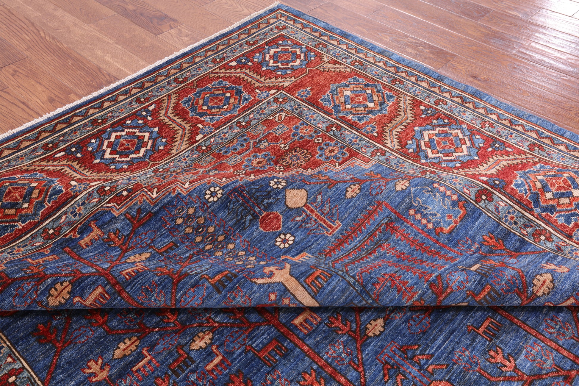 Blue Persian Fine Serapi Hand Knotted Wool Rug - 8' 2" X 9' 9" - Golden Nile