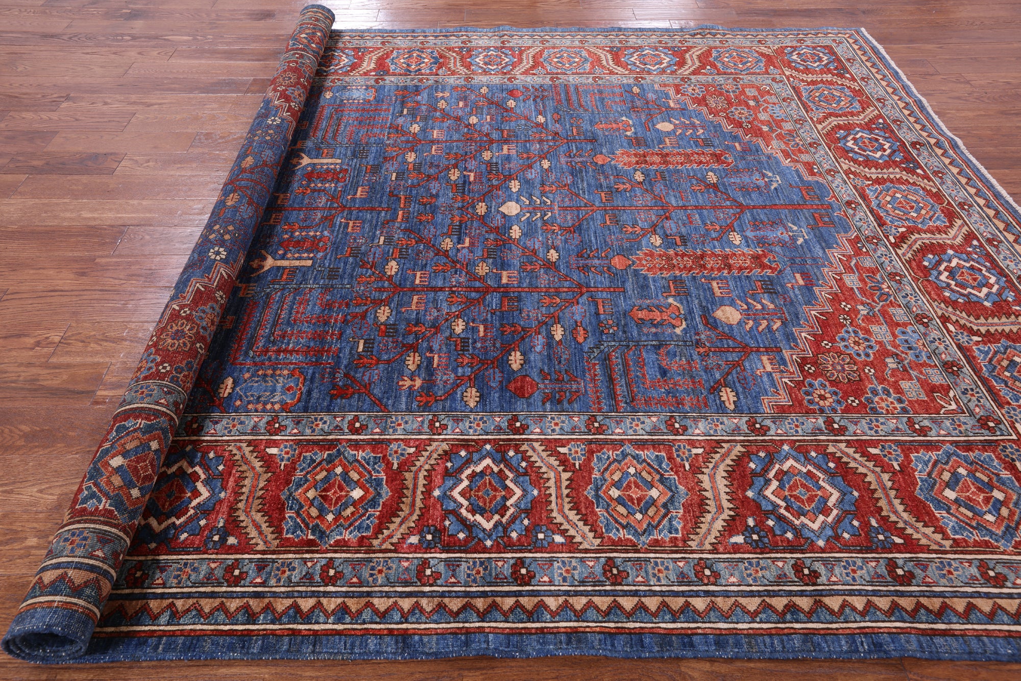 Blue Persian Fine Serapi Hand Knotted Wool Rug - 8' 2" X 9' 9" - Golden Nile